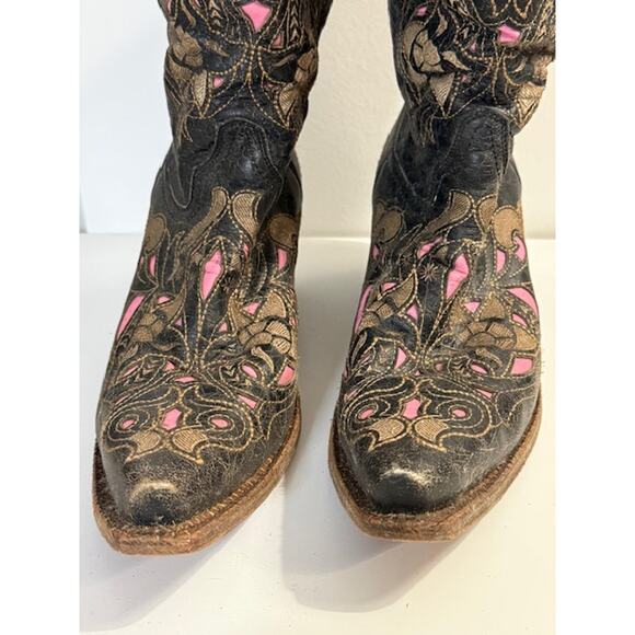 Corral Black Pink Gold Overlay Stitch Western Cowboy Boots Women's 9.5 M - Picture 4 of 7